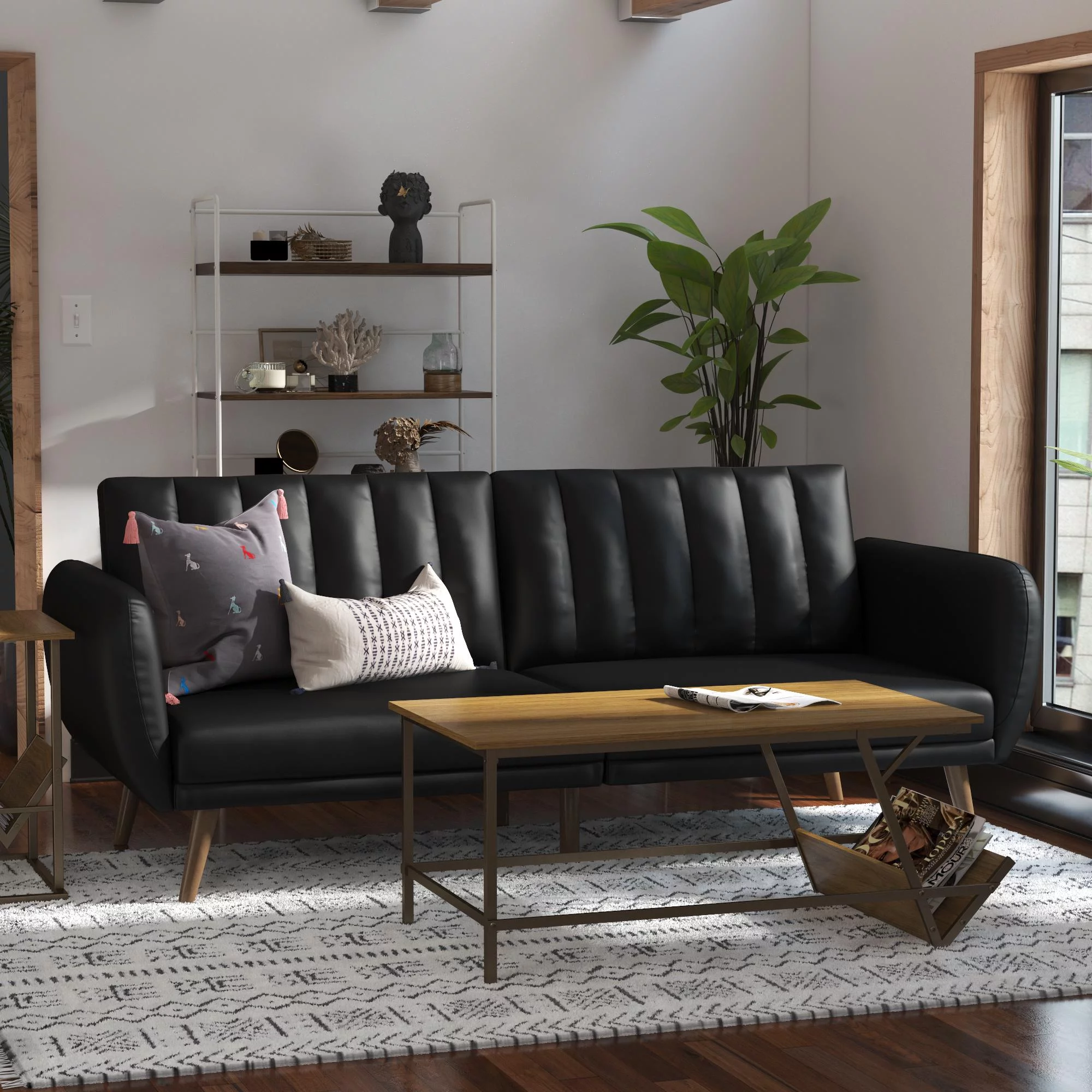 Novogratz Brittany Futon, Black Faux Leather