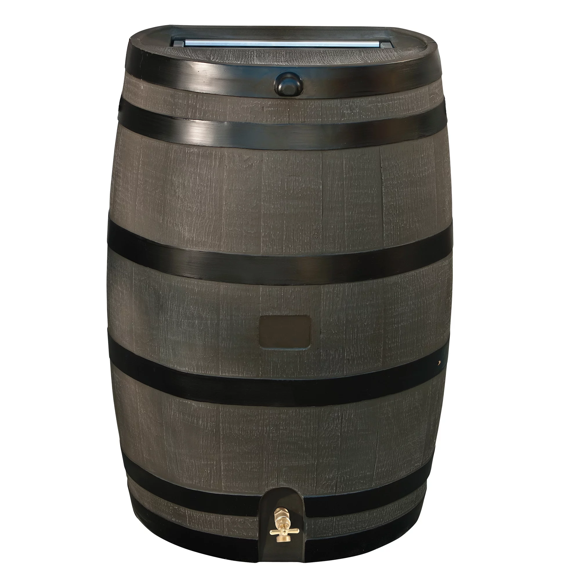 RTS Home Accents Polyethylene 50 Gallon Flat Back Brass Spigot Rain Barrel, Woodgrain with Black Stripes Color - Radiant Selections