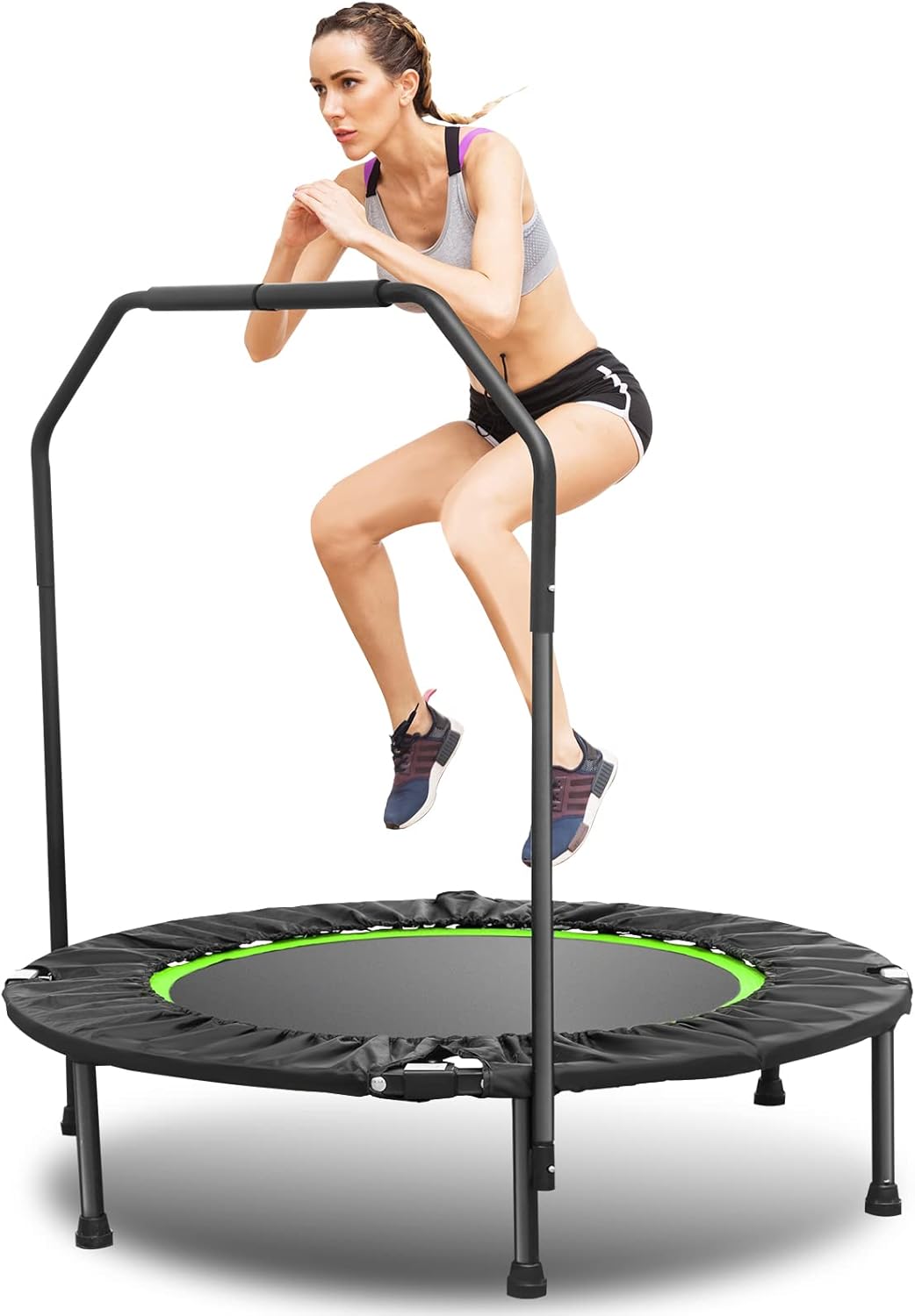 40 Exercise Trampoline, ANCHEER Mini Foldable Trampoline Rebounder, Adjustable Fitness Trampoline with Handle for Adults Kids