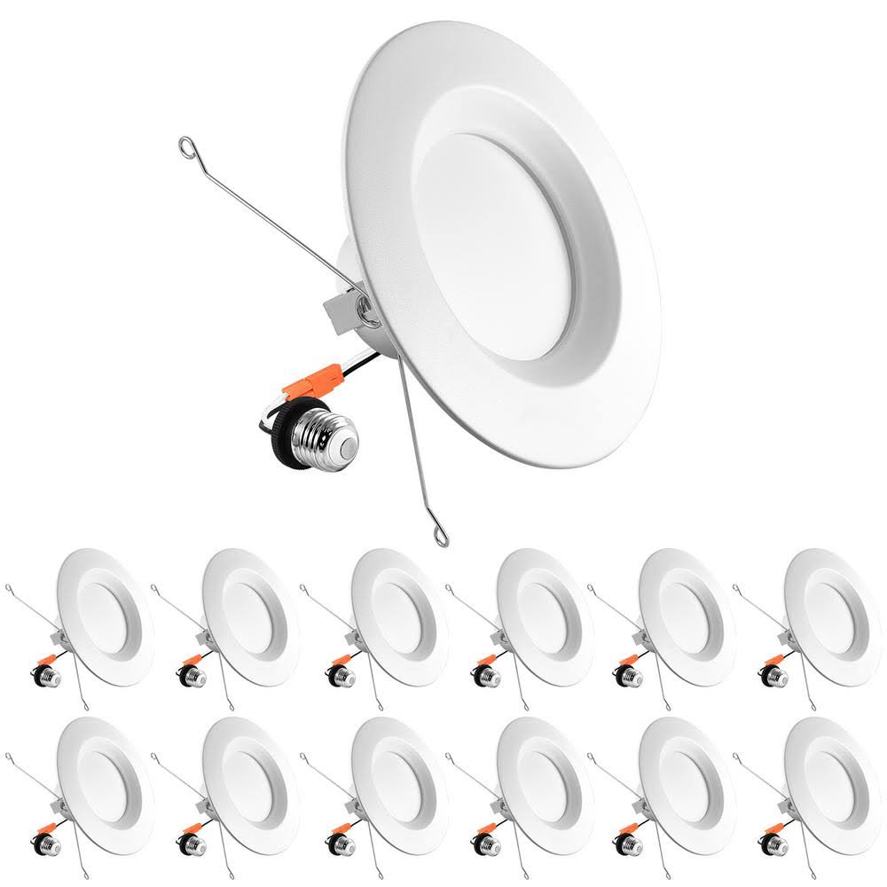 Luxrite 5/6 in. Can Light 14W to 90W 5-Color Selectable Dimmable Smooth Trim Remodel Integrated LED Recessed Light Kit (12-Pack)