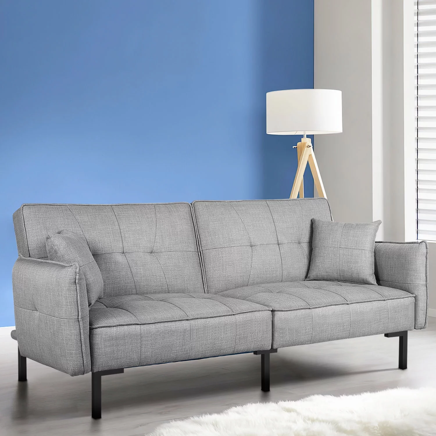 FDW 78" Futon Convertible Memory Foam Sofa for Living Room,Gray