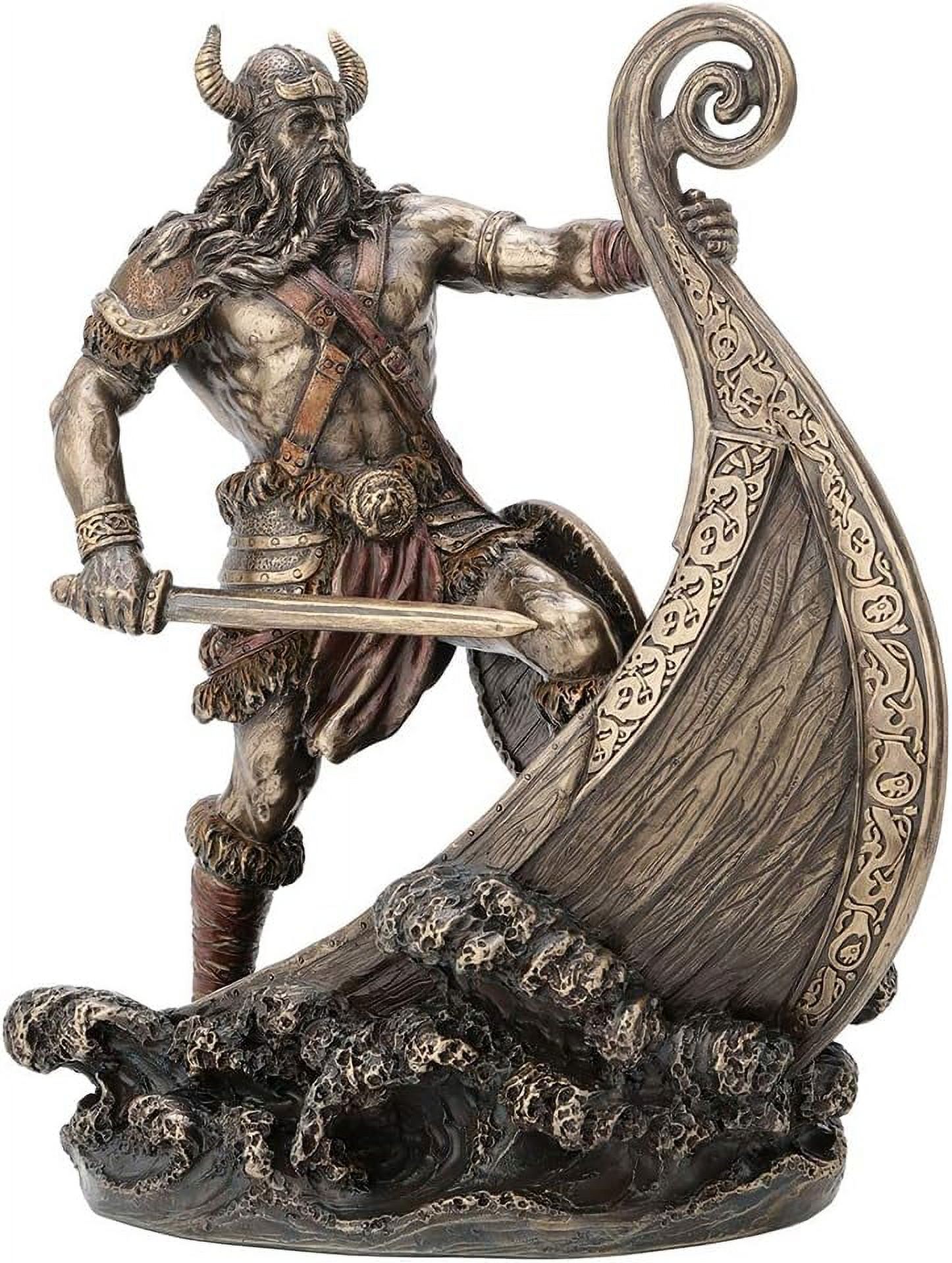 Inch Norse Viking Standing On Long Ship Prow Antique Bronze Finish Statue