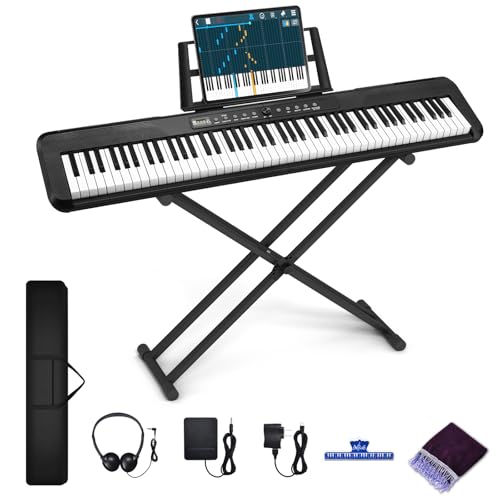 88 Key Digital Piano, Semi Weighted Electronic Keyboard Piano with Music Stand, Power Supply, Sustain Pedal, Stand, Bluetooth, MIDI