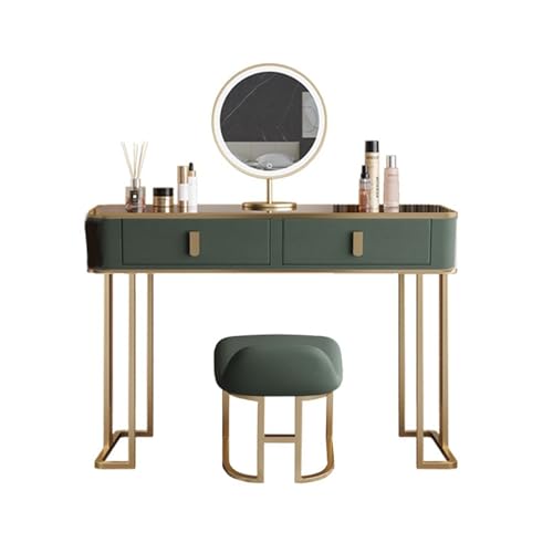 Dressing Table Dresser Storage Cabinet Bedside Table Bedroom Modern Minimalist Wood Makeup Table LED Mirror Green Luxury Makeup Table