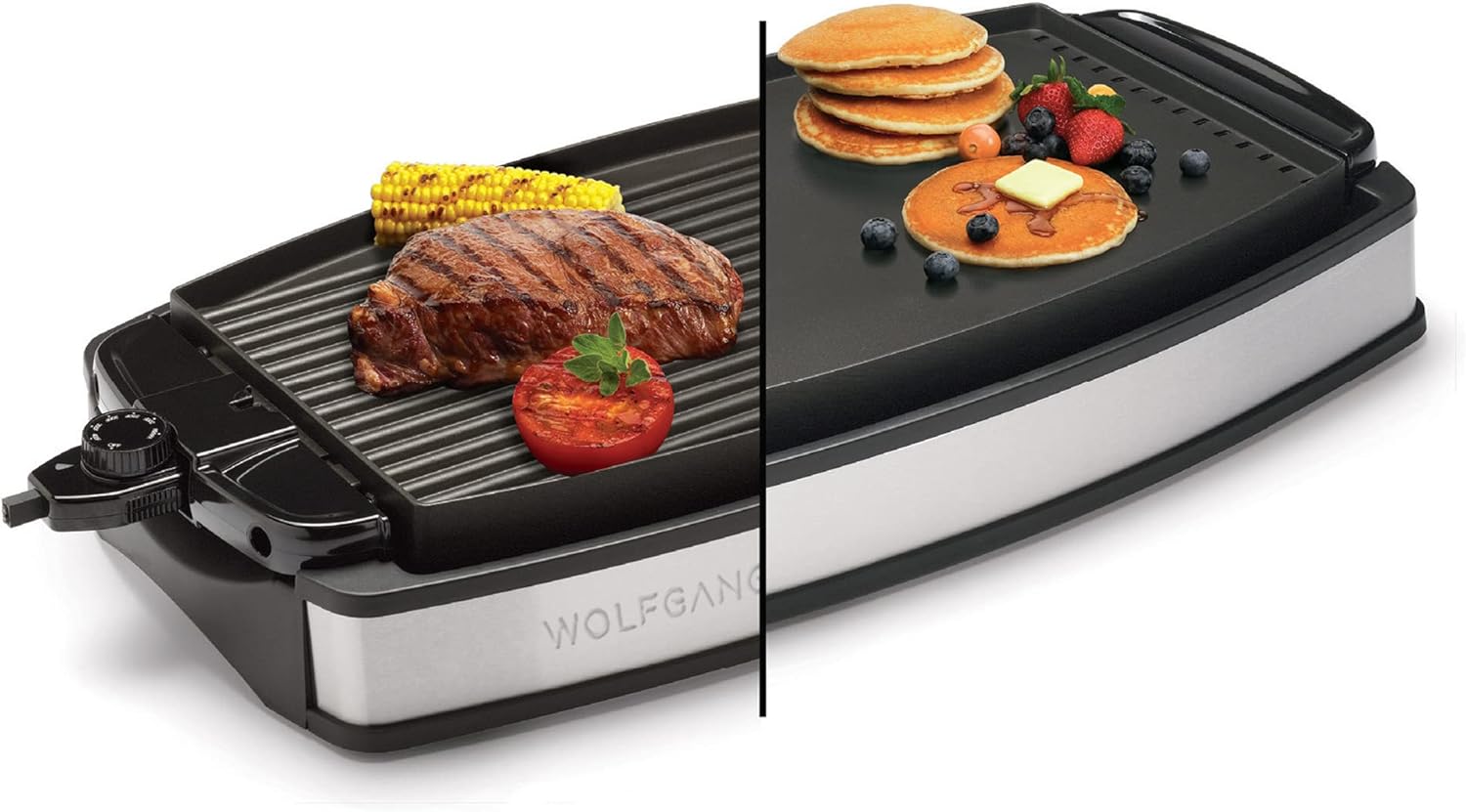 Wolfgang Puck XL Reversible Grill Griddle, Oversized Removable Cooking Plate, Nonstick Coating, Dishwasher Safe, Heats Up to 400&ordm;F