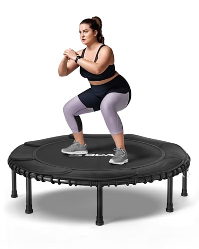 BCAN 450LBS/550LBS Foldable Mini Trampoline, 40"/48" Fitness Trampoline with Durable Bungees, Stable & Quiet Exercise Rebounder for Kids/Adults