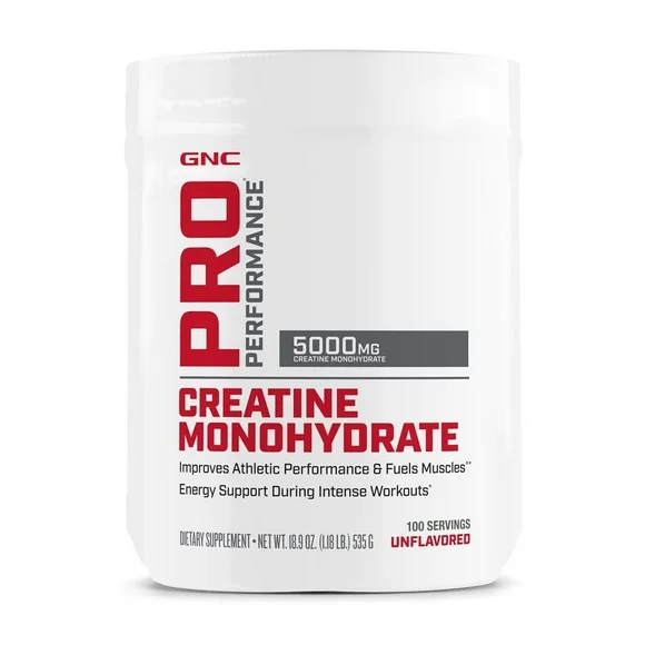 GNC Pro Performance Creatine Monohydrate Supplement Powder, For Muscle Building, Energy Production, Endurance, Performance, Unflavored, Gluten Free