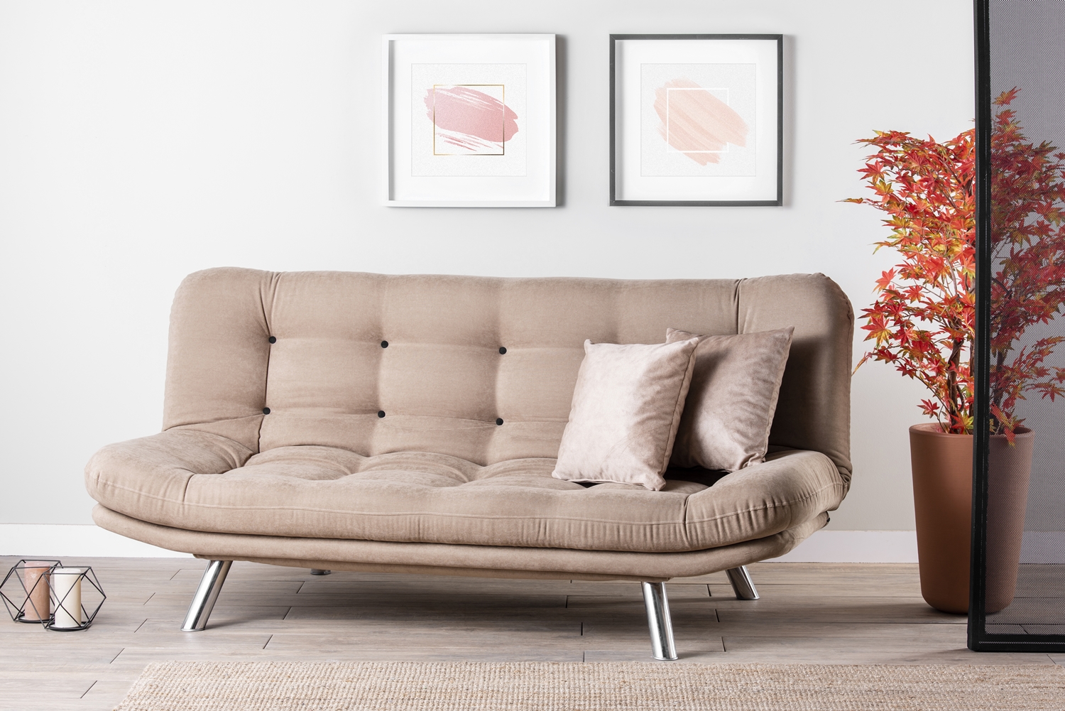 Marmaris Soft Cushion Seat Armless Futon Sofa, Easy to Assemble Sleeper sofa, Vizon