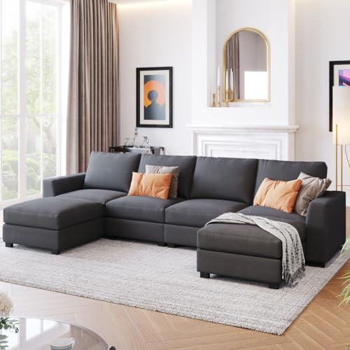 TRIPLE TREE Large U-Shaped Sectional Sofa Couch Sets with Removable Ottomans for Living Room, 131" Polyester Upholstered Couch