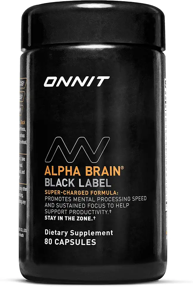 ONNIT Alpha Brain Black Label Capsule (80ct) Premium Citicoline Brain Supplement - Focus, Concentration & Memory - Lion's Mane, Hericium Erinaceus