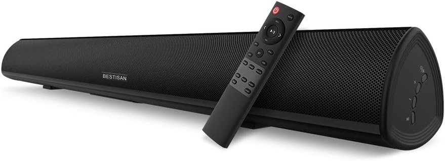 Sound bar, BESTISAN Soundbar Wired and Wireless Bluetooth 5.0 Speaker for TV (28 Inches, Optical Cable Included, DSP, Bass Adjustable