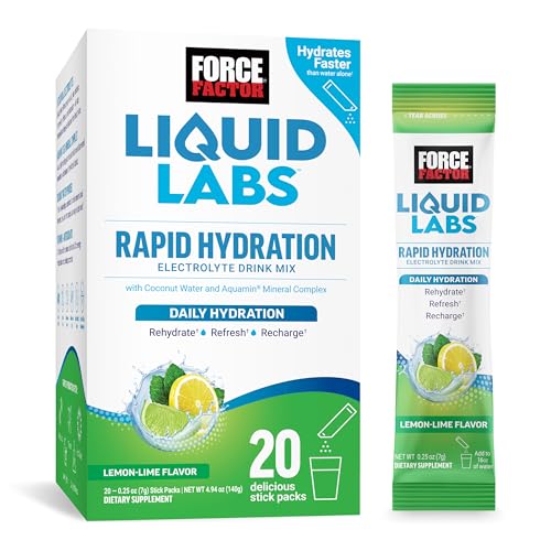 FORCE FACTOR Liquid Labs Electrolytes Powder, Hydration Packets to Make Electrolyte Water with 5 Essential Electrolytes, Vitamins, Minerals