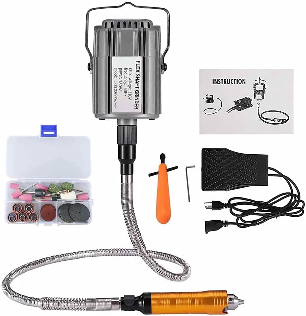 FlySkip Flex Shaft Rotary Tool 780W 6.5MM Flex Shaft Hanging Grinder Carver 1/4 Inch HP Flex Shaft Tool Multi-function Metalworking with Foot Pedal