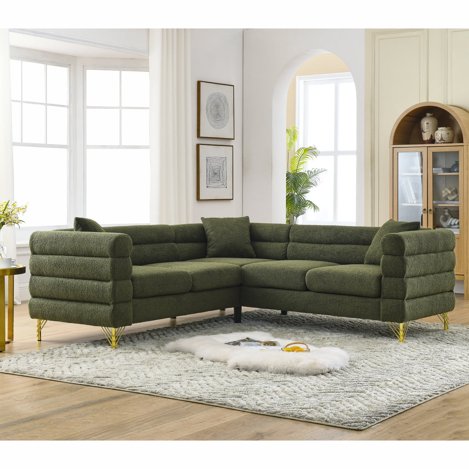 Holaki 81" Oversized Corner Sofa Set, L-Shaped Sectional Couch, 5-Seater Corner Sofas with 3 Cushions for Living Room, Bedroom, Apartment