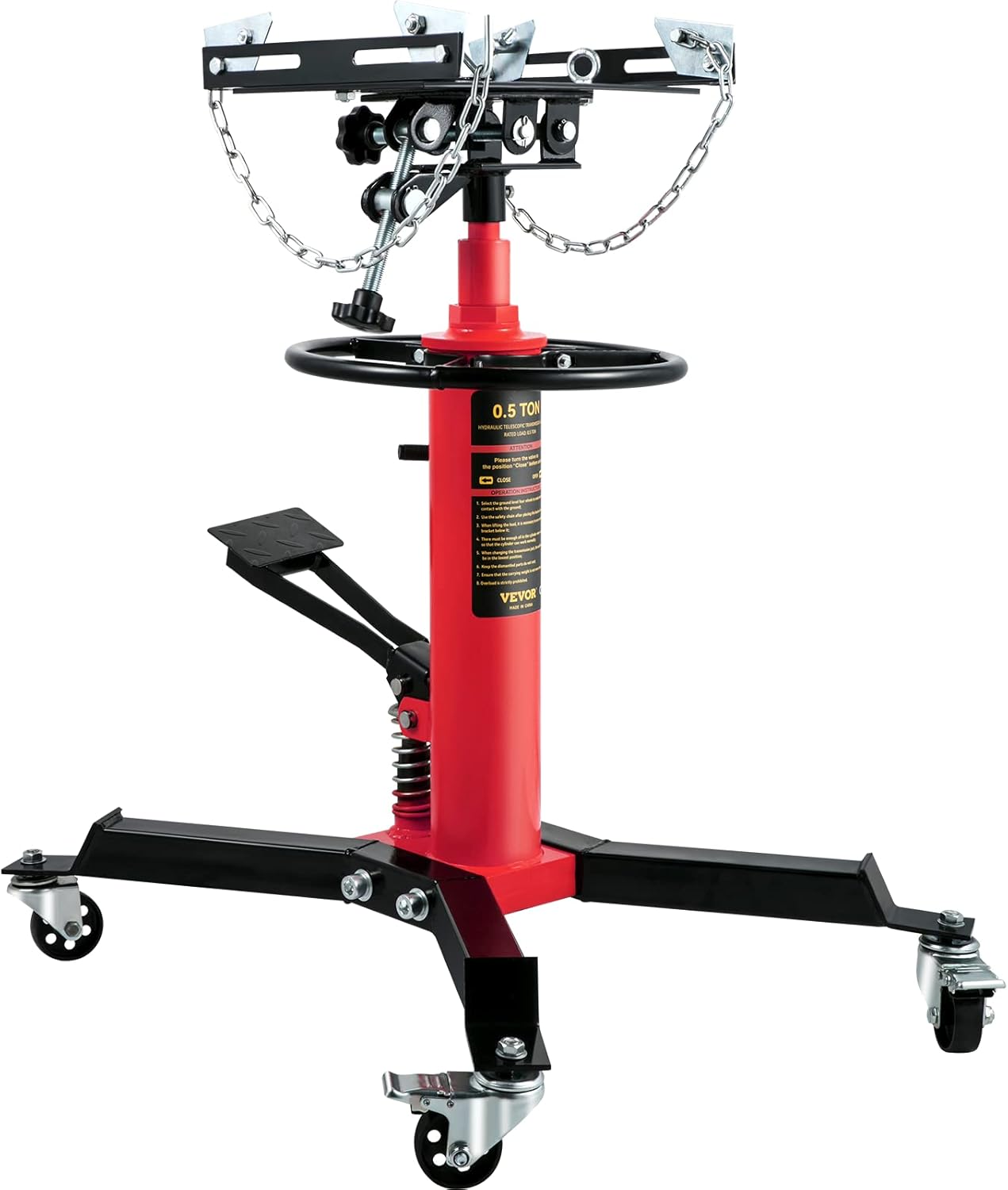 VEVOR Transmission Jack,1/2Ton/1100lbs Capacity Hydraulic Telescopic Transmission Jack, 2-Stage Floor Jack Stand with Foot Pedal, 360° Swivel Wheel