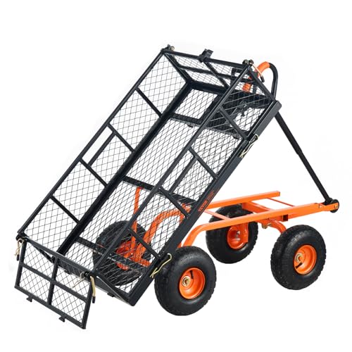 VEVOR 400lbs Steel Garden Dump Cart, Heavy Duty Garden Wagon Yard Dump Wagon with Removable Sides, Convert to Flatbed, Utility Liner