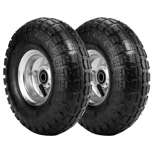 (2 Pack) 4.10/3.50-4 Tire and Wheel - 10 Inch Heavy Duty Pneumatic Tire with 5/8" Bearings and 2.2" Offset Hub - Compatible with Hand Truck