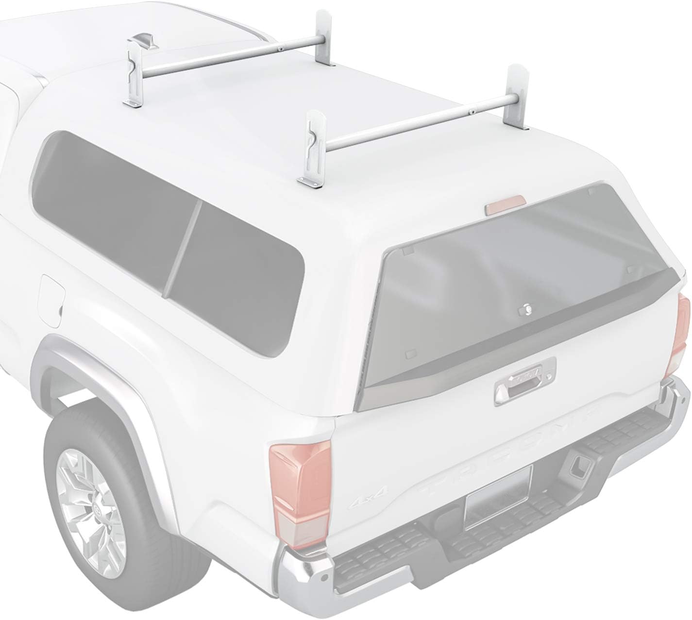 AA-Racks Model DX36 Universal Pickup Truck Cap & Topper 2 Bar Ladder Roof Van Rack System Adjustable Steel Cross Bars - Matte White
