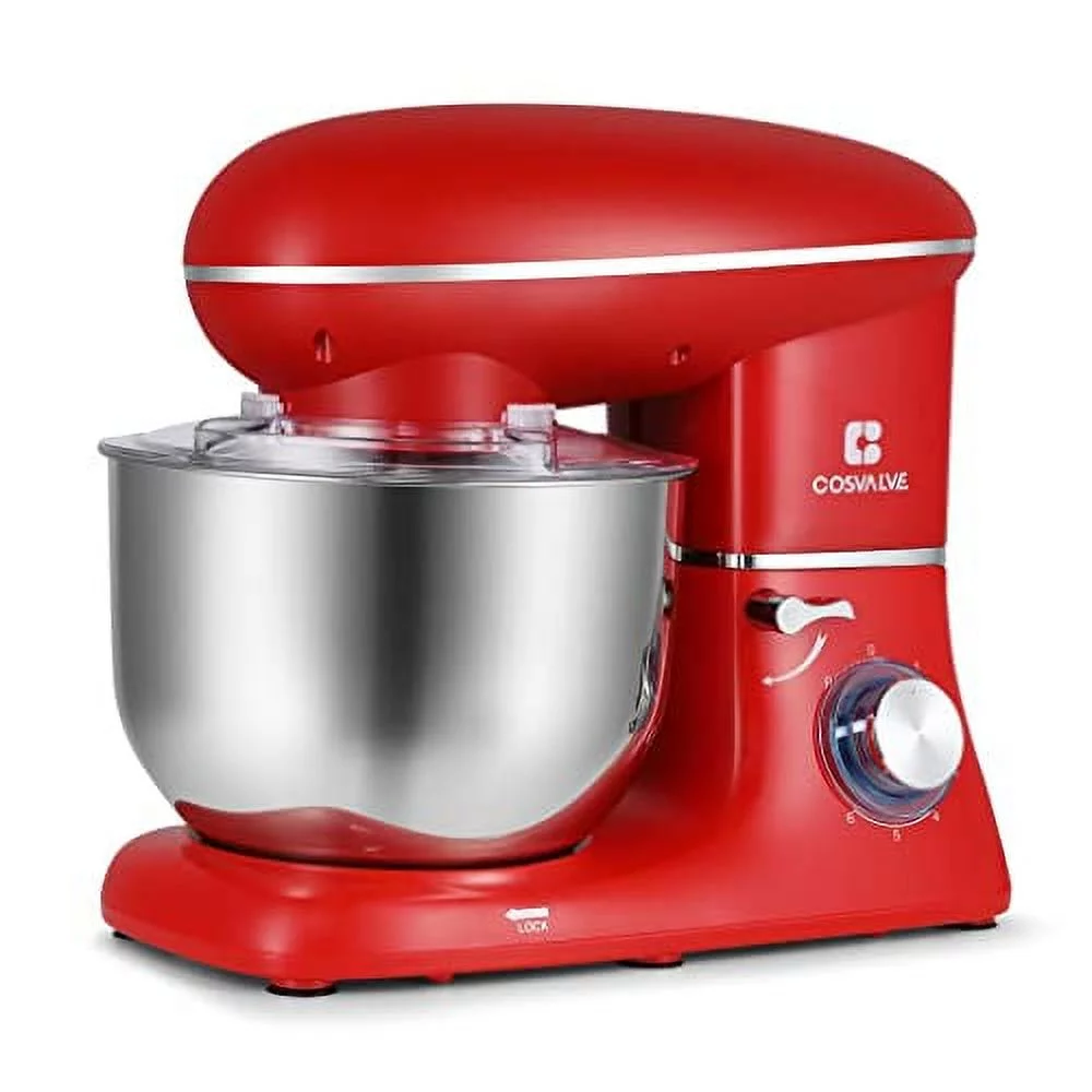 Stand Mixer, 6-Speed Electric Mixer, Tilt-Head Food Mixer with Dough Hook, Wire Whip & Beater, 6.2QT Stainless Steel Bowl, Red