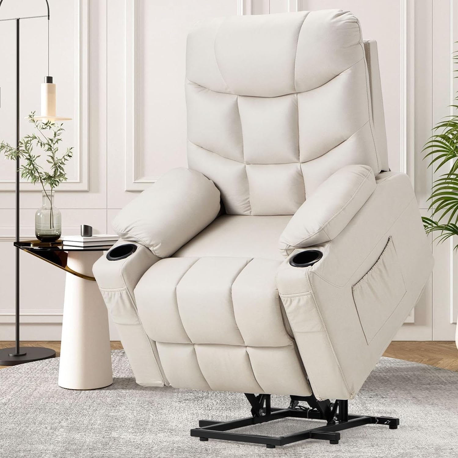 Dual Motor Power Lift Recliner Chair with Massage and Heat for Elderly People, Infinite Position, Cup Holders Side Pockets Home Theater Seat