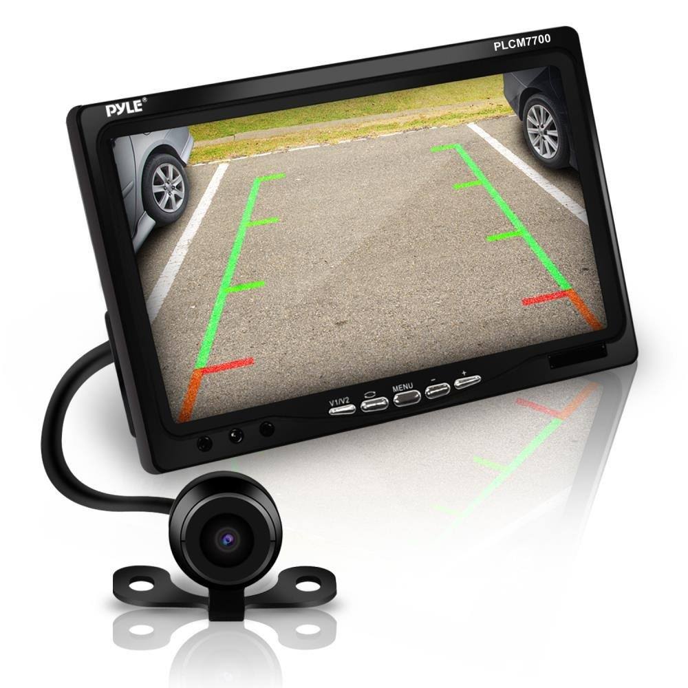 Pyle Backup Rear View Car Camera Screen Monitor System - Parking & REVERSE Safety Distance Scale Lines, Waterproof, Night Vision PLCM7700