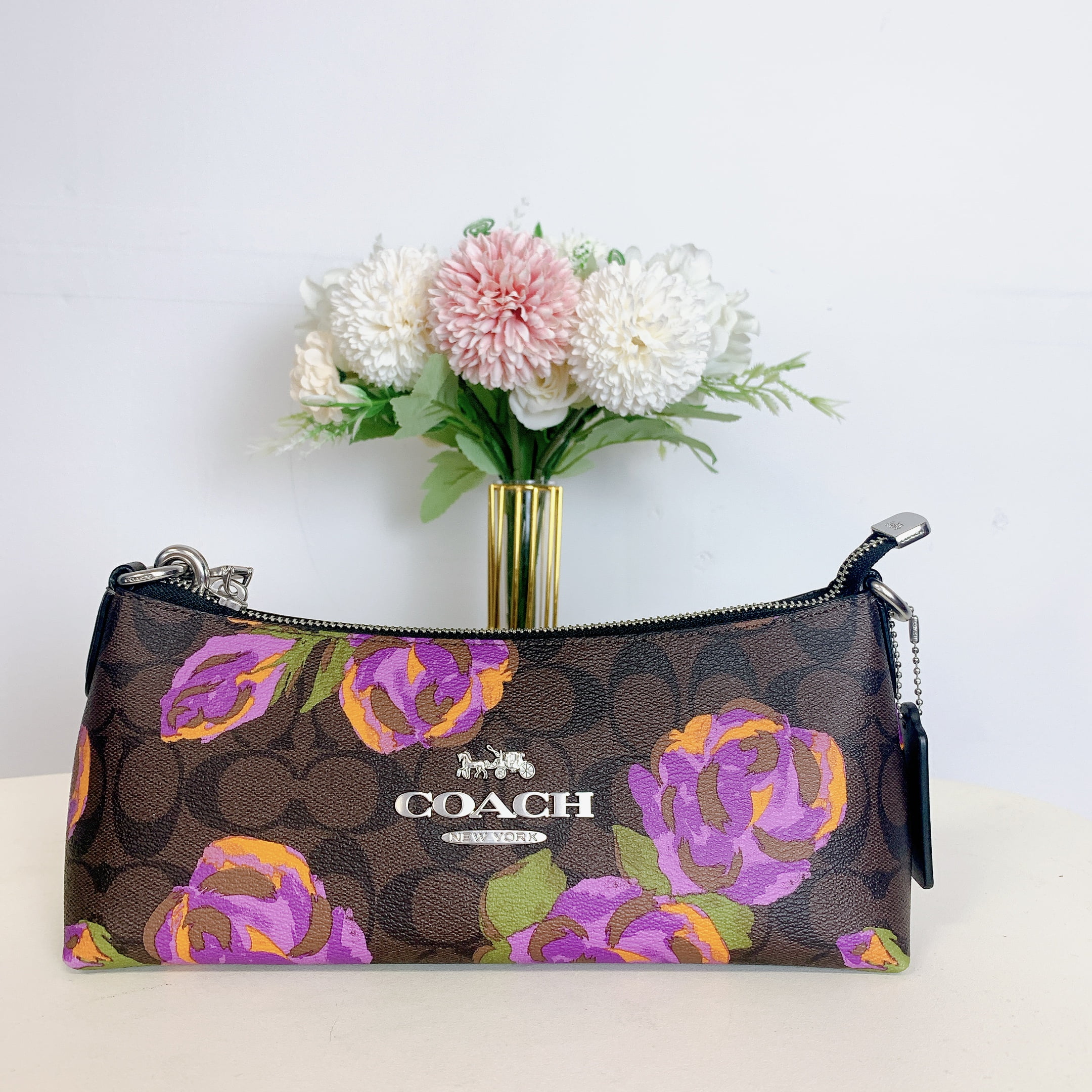 Coach CL406 Charlotte Shoulder Bag In Signature Canvas With Rose Print IN Brown Iris Multi - Radiant Selections