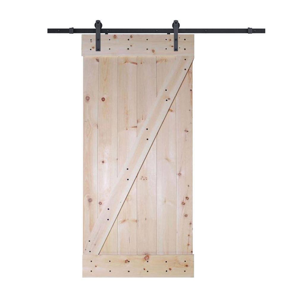 CALHOME Paneled Wood Z Bar Barn Door with Installation Hardware Kit Finish: Unfinished