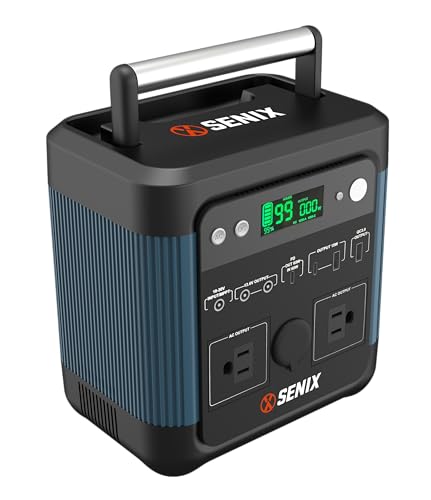 SENIX Portable Power Station 518Wh Lithium Battery, 2 120V 600W (1200W Peak) Pure Sine Wave AC Outlets, USB-A/C/Quick Charge Ports, Car Charger