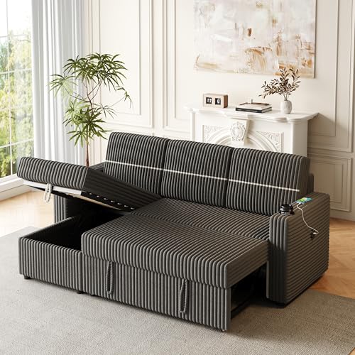 L-Shaped Sleeper Sectional Sofa Bed with Storage Chaise, Convertible Sleeper Sofa Pull Out Couch Bed