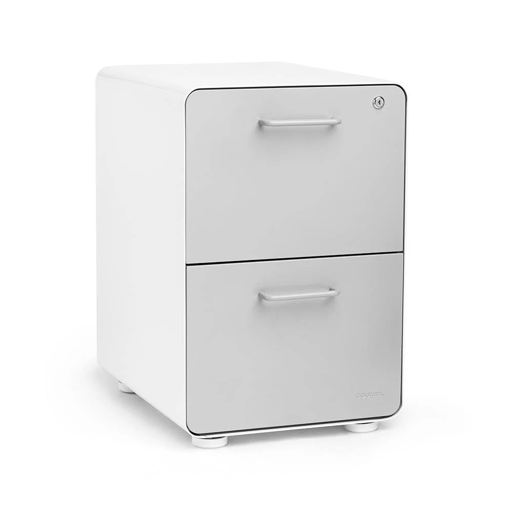 Poppin White + Light Gray Stow 2-Drawer File Cabinet