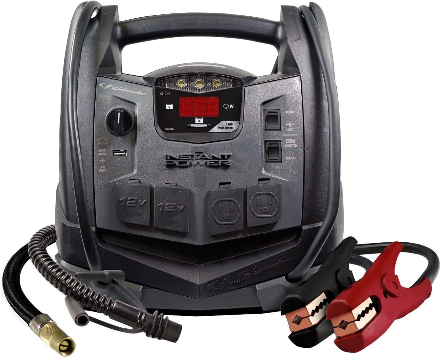 Schumacher Electric SJ1332 6-in-1 Portable Power Station and Jump Starter with 150-PSI Air Compressor and 200 Continuous/400 Peak Watt Power Inverter