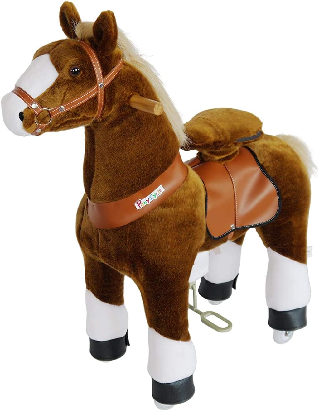 PonyCycle Official Ride-On Horse No Battery No Electricity Mechanical Pony Brown with White Hoof Giddy up Pony Plush Walking Animal U4 for Age 4-9