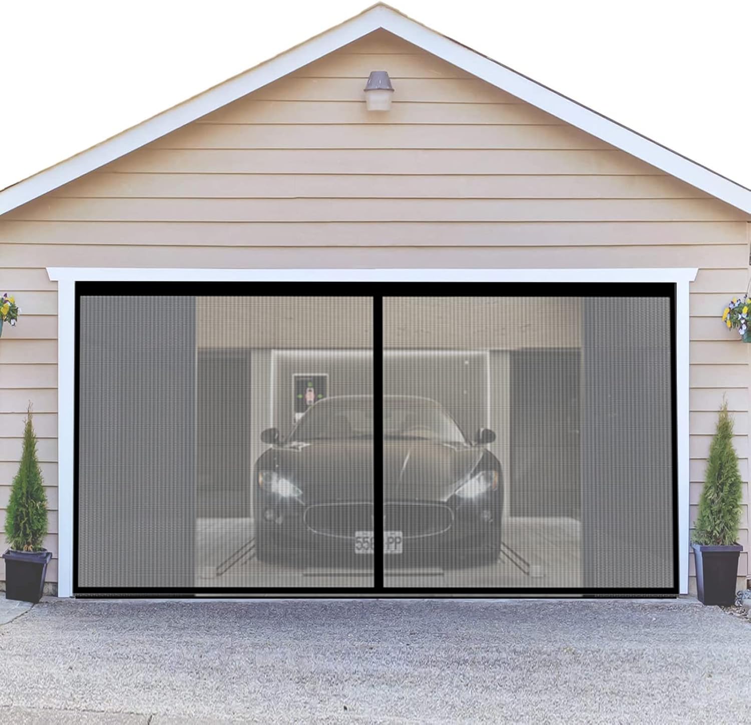 Magnetic Garage Door Screen for 2 Car,Magnetic Screen Garage with Retractable Fiberglass Mesh and Heavy Duty Weighted Bottom