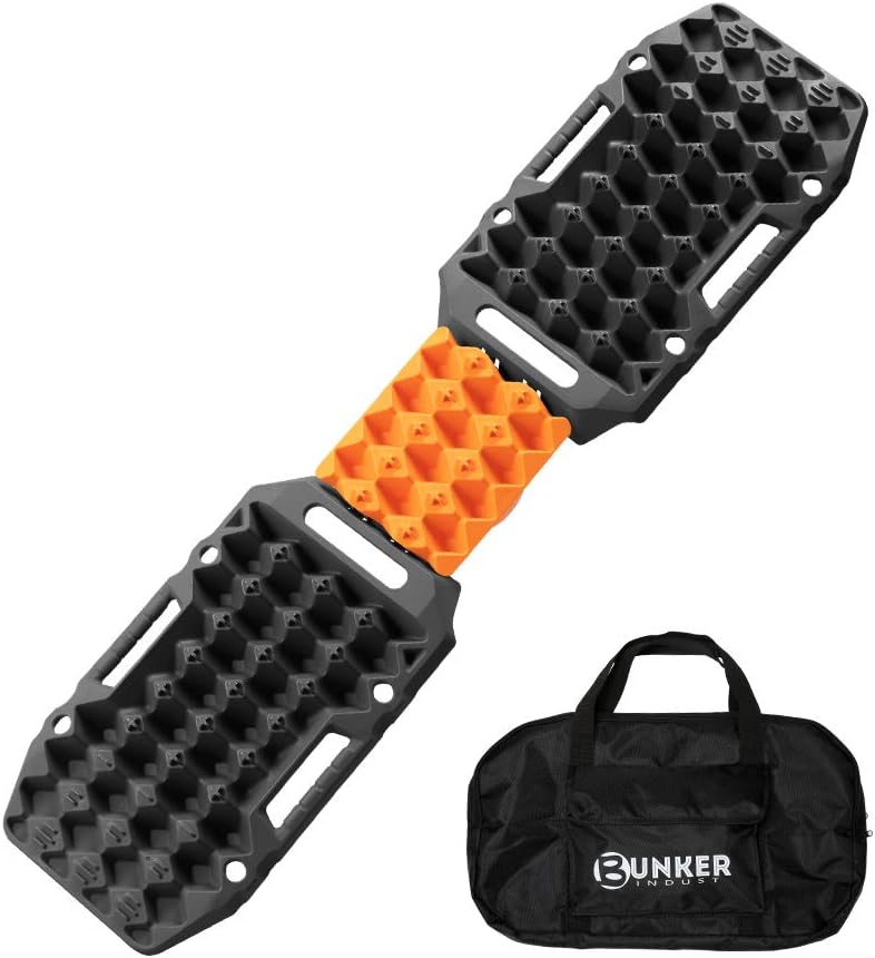 BUNKER INDUST Off-Road Traction Boards with Jack Lift Base,2 Pcs Multifunctional Recovery Tracks Traction Mat for 4X4 Mud, Sand