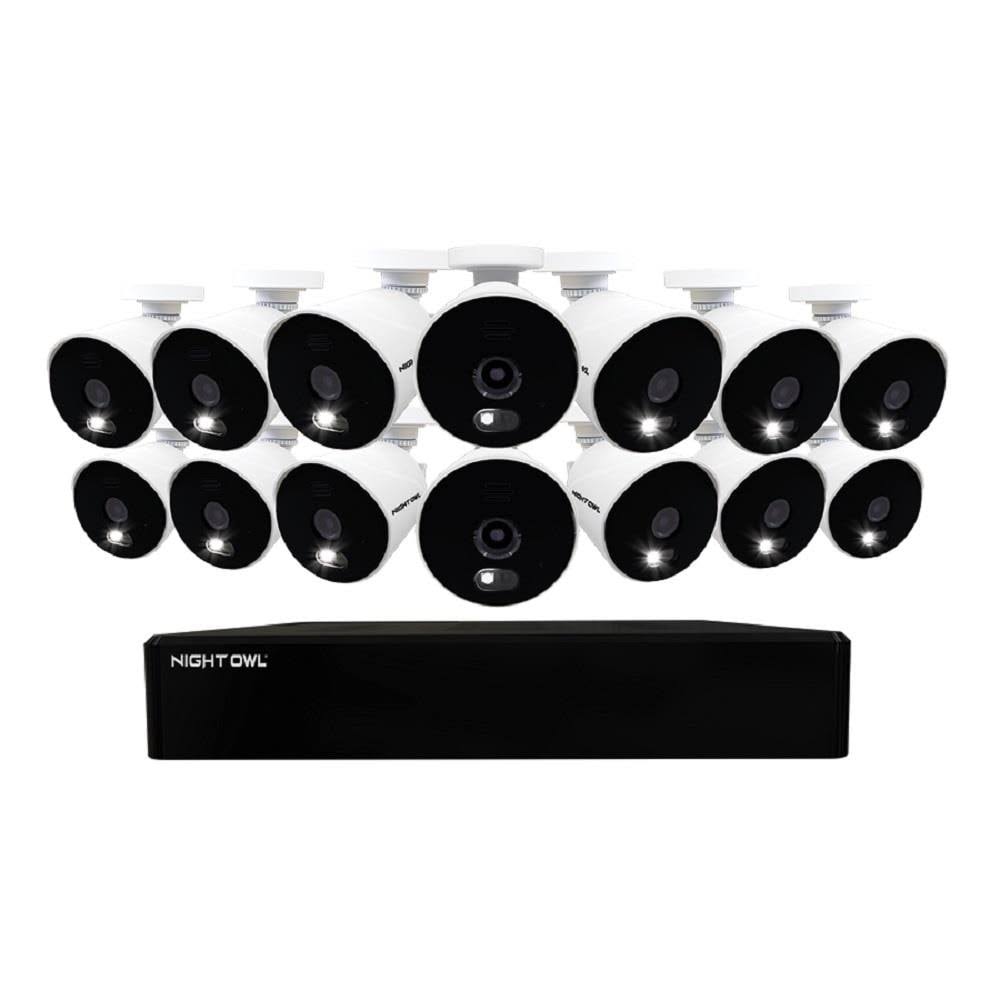 Night Owl - 16 Channel Wired DVR with 14 Wired 1080p HD Spotlight Cameras and 1TB Hard Drive - White