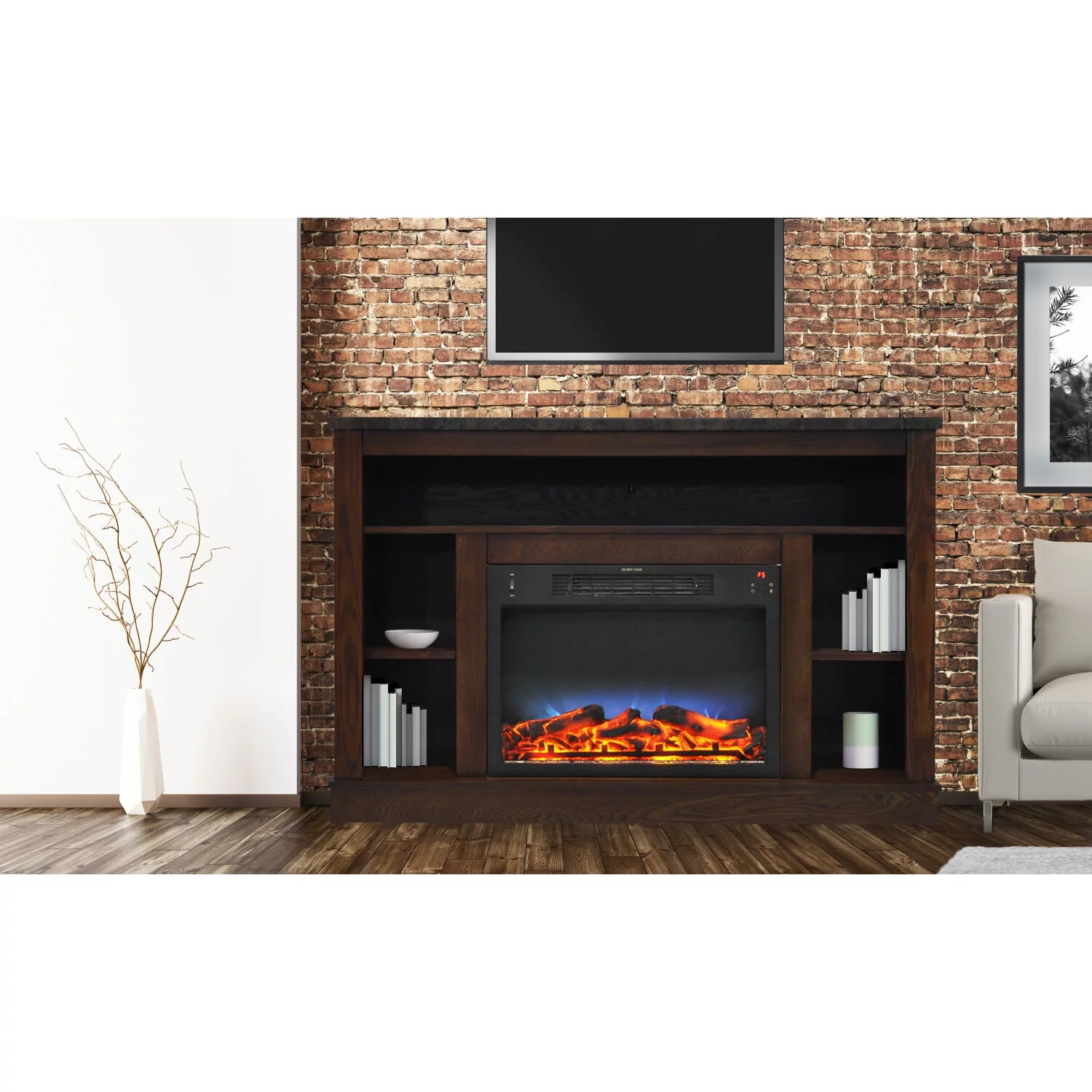 Cambridge Seville 47'' Freestanding Electric Multi-Color LED Fireplace with Log Insert and Remote | Mahogany Mantel | For Rooms up to 210 Sq.Ft. |