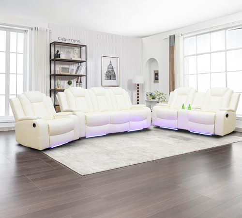 Leather Recliner Sofa Set with LED Lights