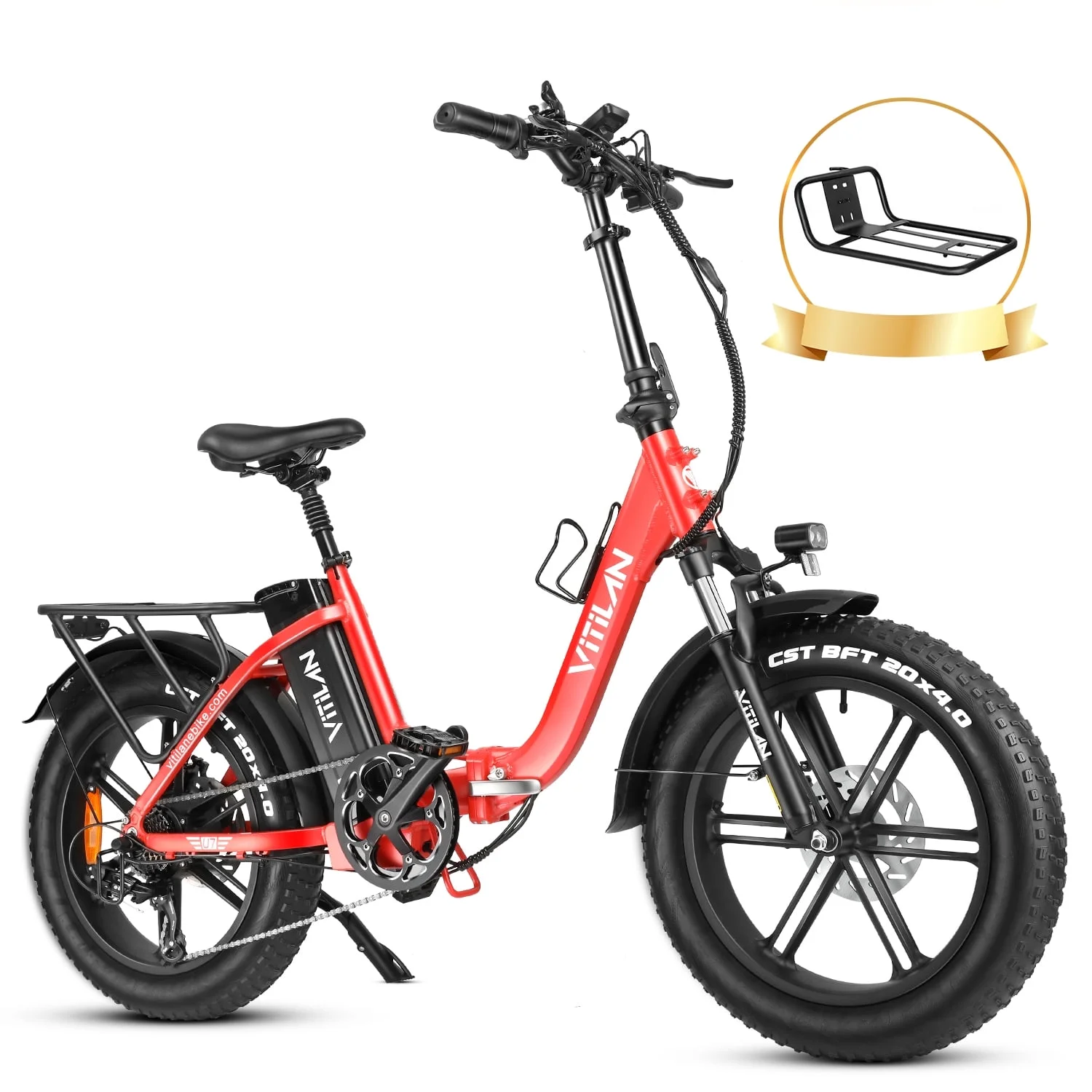 VITILAN U7 2.0 Electric Bike for Adults 750W Motor 20" x 4.0" Fat Tire Folding Step-Thru Electric Bicycle, 48V 20AH Removable Sam-sung Battery
