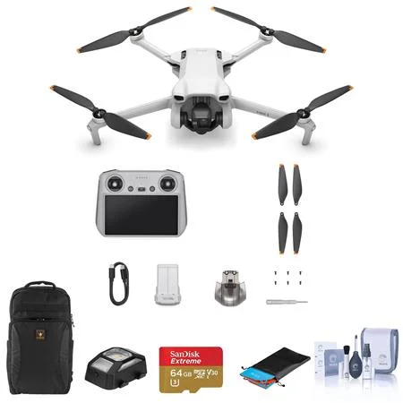 Mini 3 Drone with RC Remote Controller Bundle with 64GB microSD Card, Backpack, Anti-Collision Light, Landing Pad, Cleaning Kit