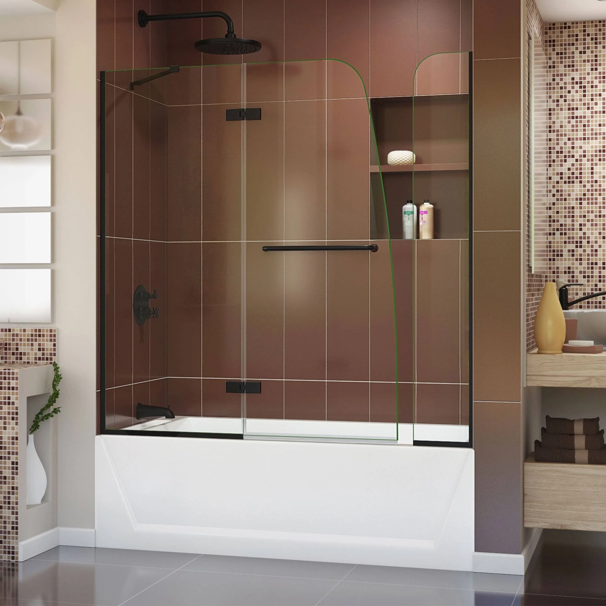 DreamLine SHDR3448580EX09 Aqua Ultra 57-60x22W x 58x22H Frameless Hinged Tub Door with Extender Panel in Satin Black