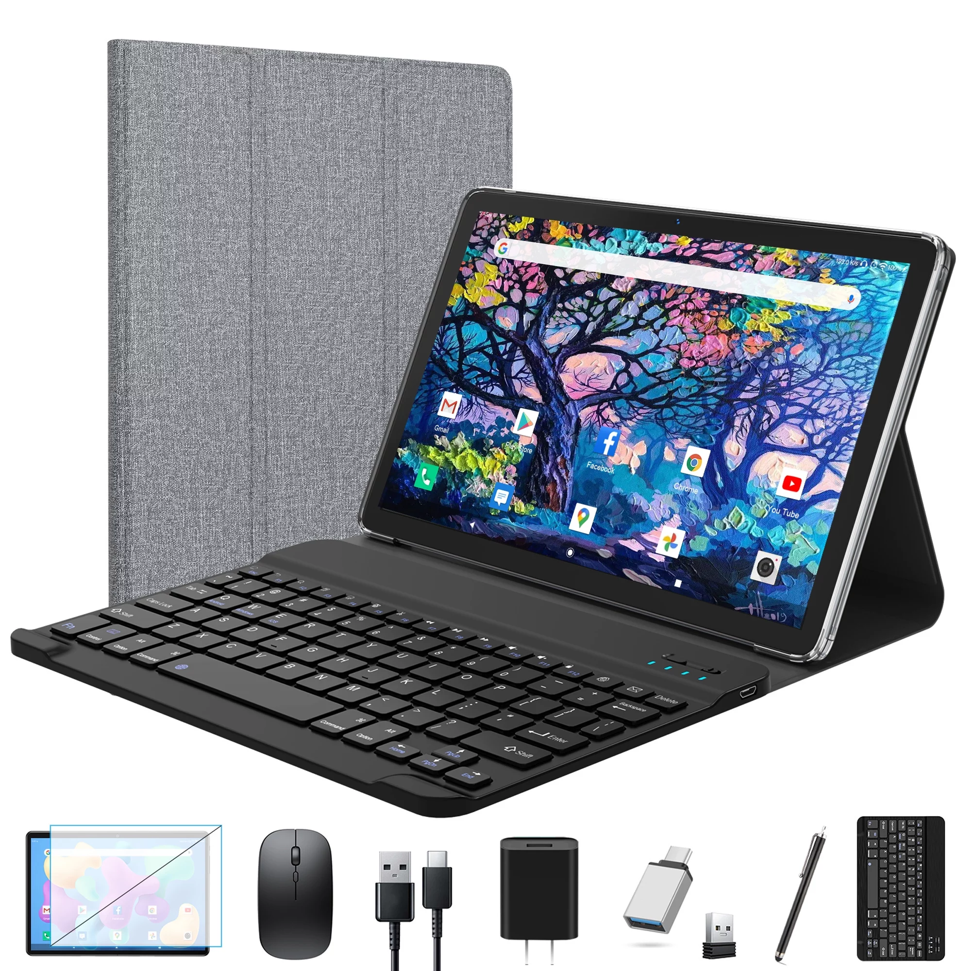 Android 12 Tablet 10.1 inch 128GB Tablet, 2024 Latest Update Octa-Core with Keyboard, Dual 13MP+8MP Camera, 5G WiFi, Bluetooth, GPS