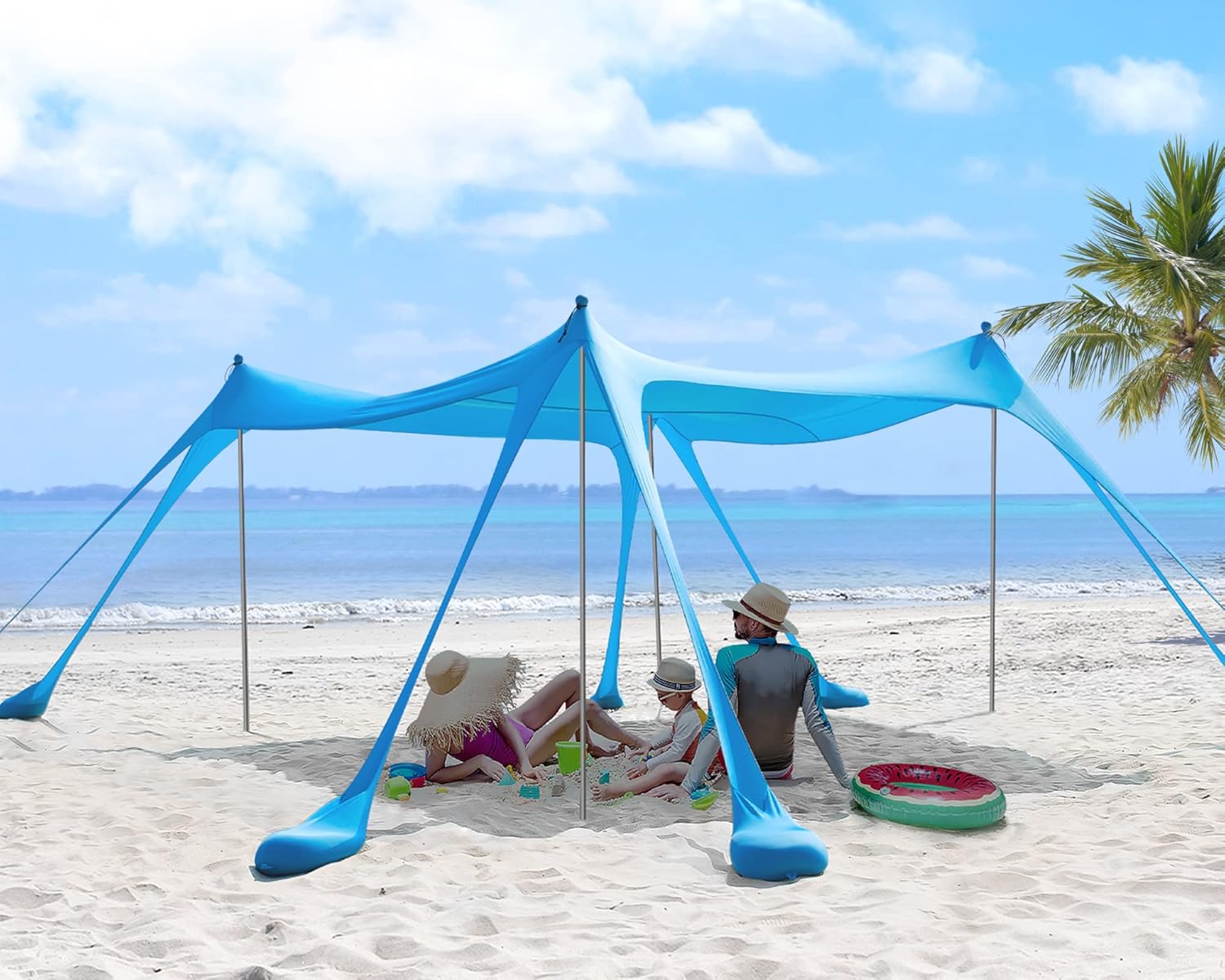 SENOY Upgraded Beach Tent Pop Up Beach Canopy with 8 Sandbags, 2 Sand Shovels, Ground Pegs and Stability Poles
