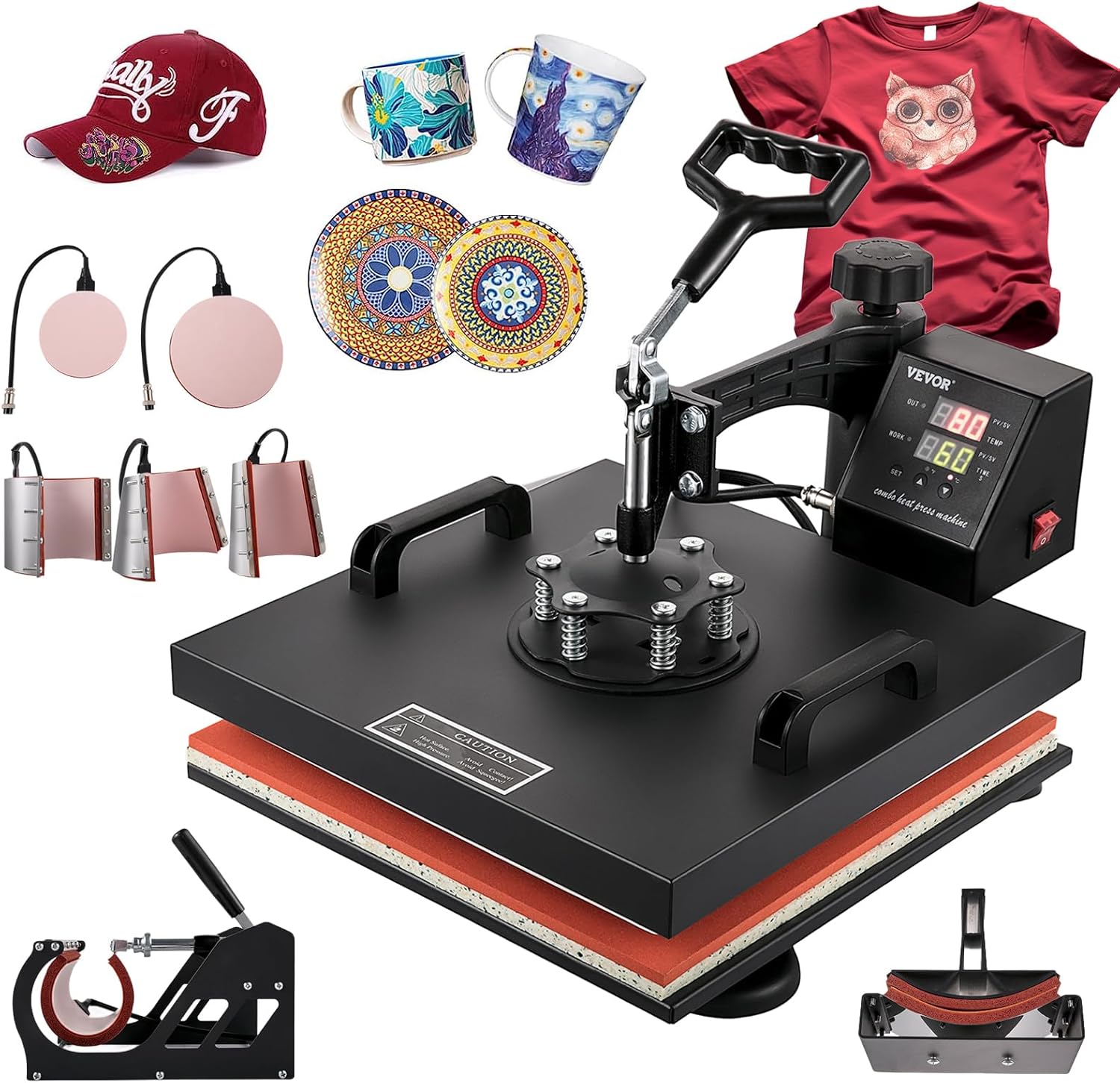 VEVOR Heat Press 15x15 Inch 8 in 1 Heat Press Machine, Swing Away Tshirt Press Machine Digital Control