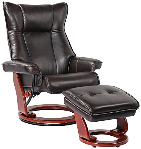 Benchmaster Kyle Ruby Red Swivel Faux Leather with Ottoman Recliner Chair Modern Armchair Ergonomic Push Manual Reclining Footrest Upholstered for