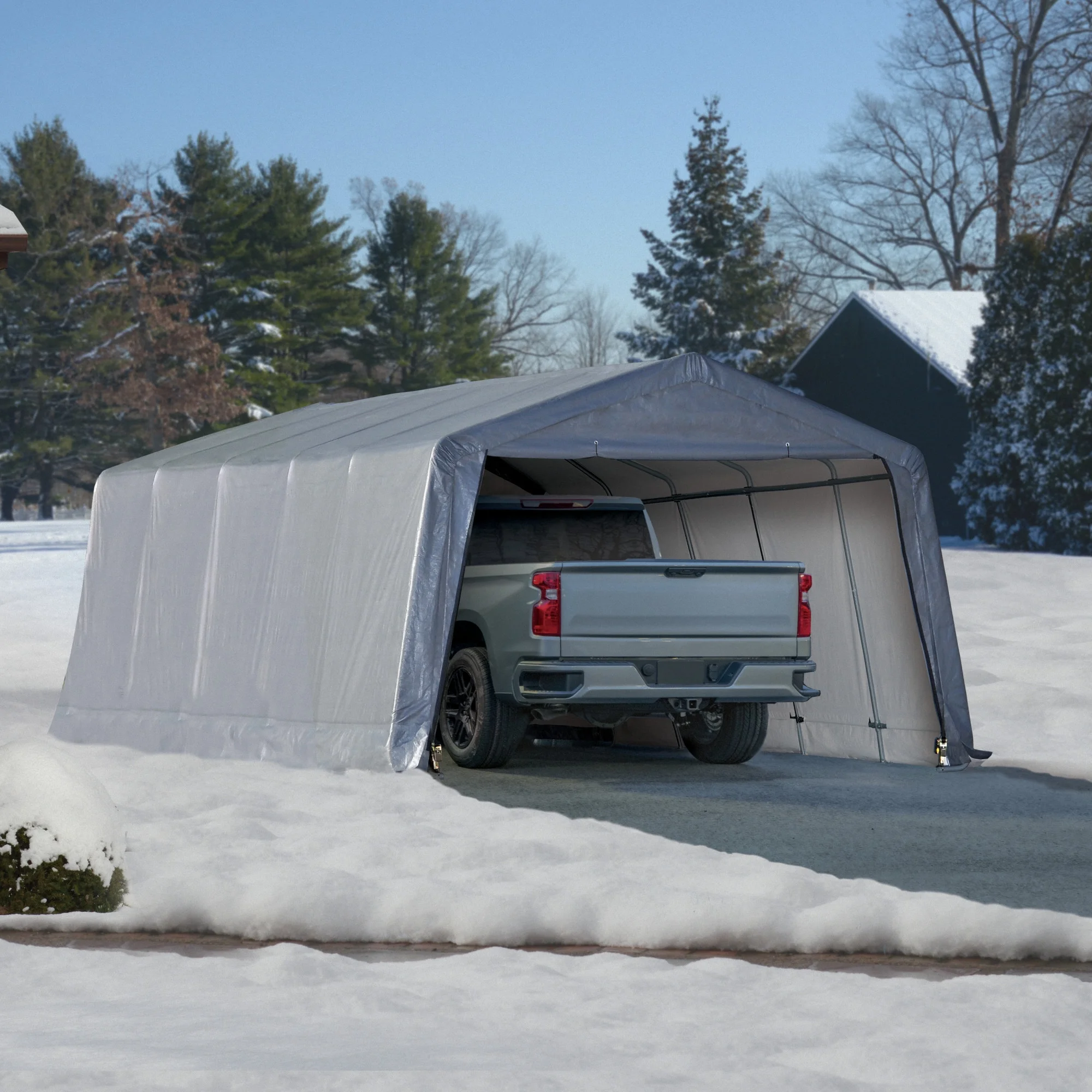 Heavy Duty 12 x 20 ft All-Season Carport Canopy and Portable Garage Shelter with Steel Frame and Waterproof UV Cover and Zippered Roll-Up Doors for