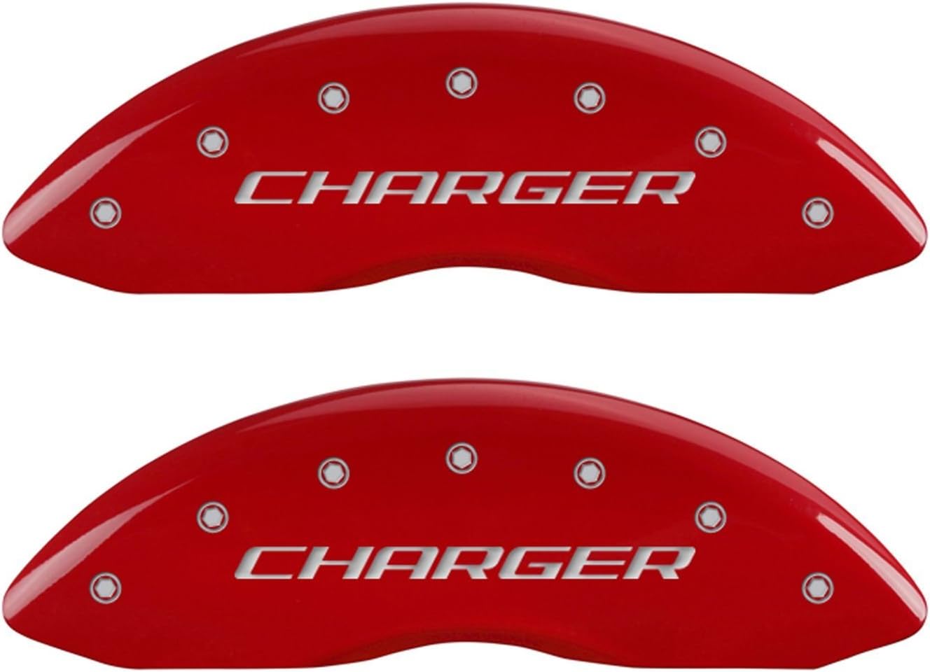 MGP Caliper Covers 12162SCHBRD Red Brake Covers Fits 2011-2020 Dodge Charger (Dual Piston Front Caliper) Engraved with Charger (Block) Front/Rear