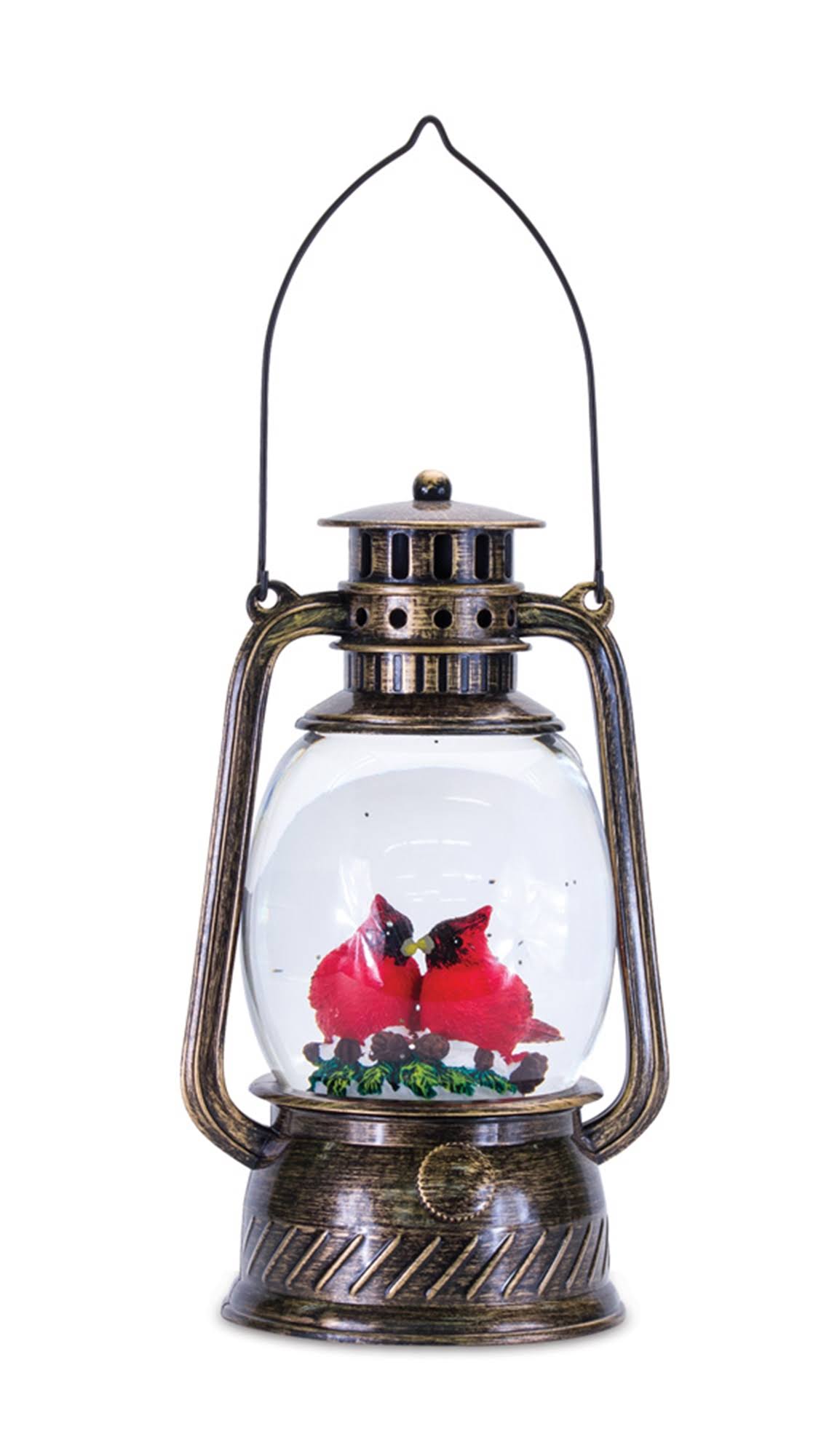 Snow Globe Lantern w/Cardinal 11.5x22H Plastic 6 HR Timer 3 AA Batteries, Not Incl