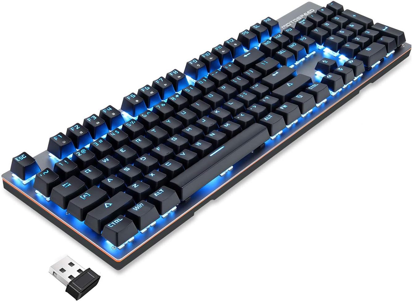 Motospeed 2.4GHz Wireless/USB Wired Mechanical Keyboard 104Keys Led Backlit Blue Switches Gaming Keyboard for Gaming and Typing