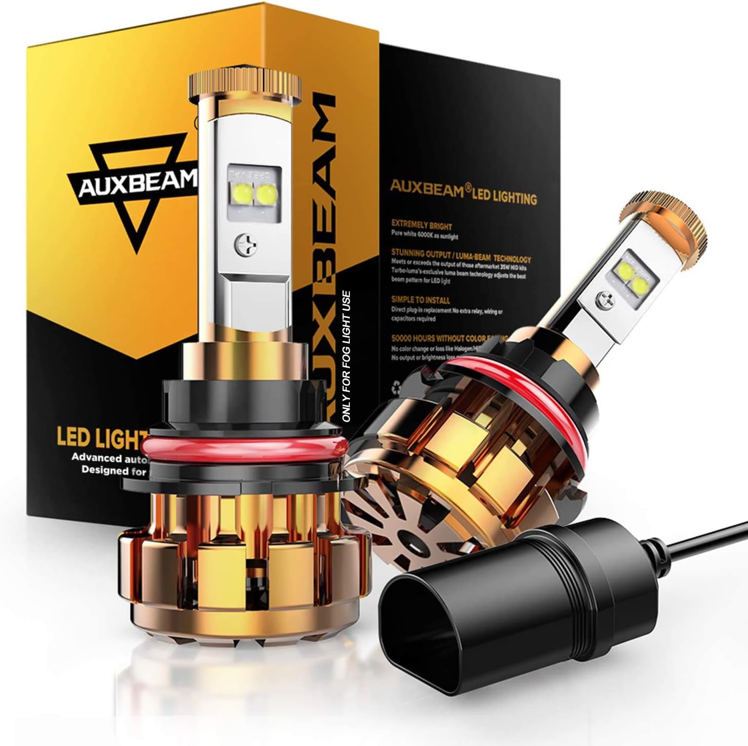 Auxbeam 9004 LED Light Bulbs, 9004 HB1 LED Light Bulbs 50W 5000lm XHP70 LED Chips High Brightness Led Fog Lights F-16 Series Pack of 2