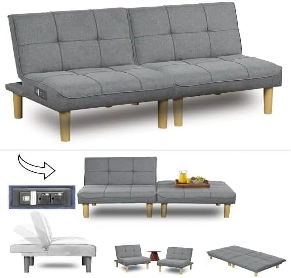 NLIBOOMLife Comfy Futon Sofa Couch Convertible 2 Seater Couch with USB Port  Armless Love Seat with Adjustable Backrest  Modern Mini Sofa 2 Pcs for